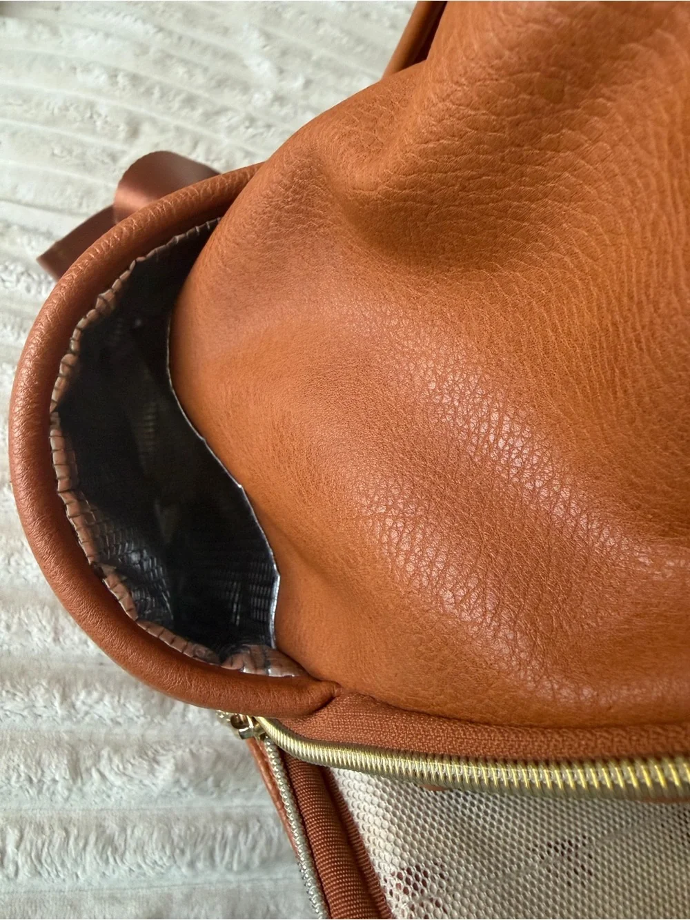 Itzy Ritzy Tan Vegan Leather Backpack Diaper Bag